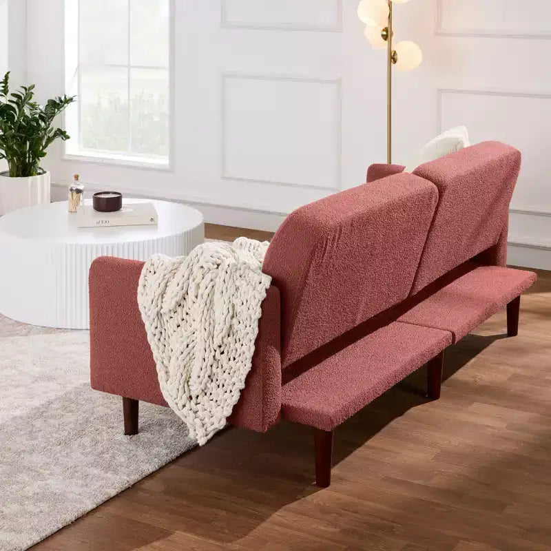 Sofá cama curvado convertible de tela boucle con respaldo dividido, de Best Choice Products