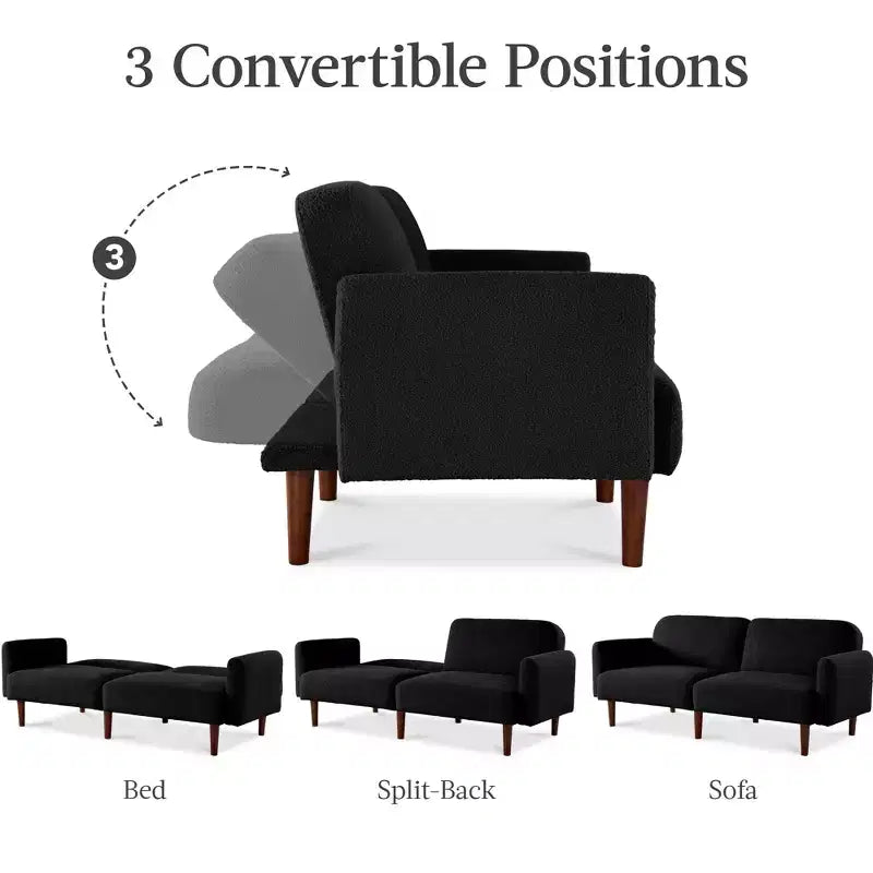 Sofá cama curvado convertible de tela boucle con respaldo dividido, de Best Choice Products