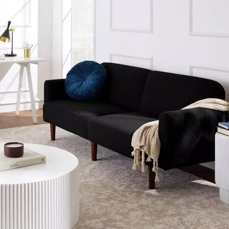 Sofá cama curvado convertible de tela boucle con respaldo dividido, de Best Choice Products