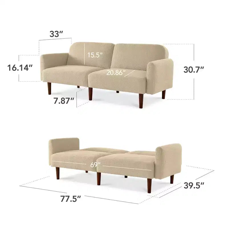 Sofá cama curvado convertible de tela boucle con respaldo dividido, de Best Choice Products