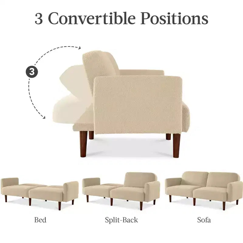 Sofá cama curvado convertible de tela boucle con respaldo dividido, de Best Choice Products