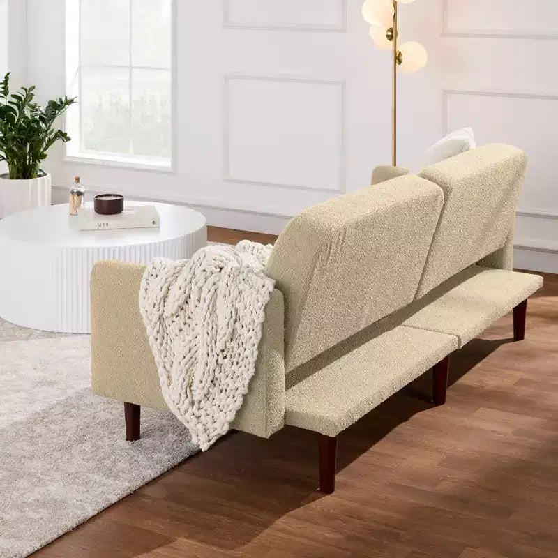Sofá cama curvado convertible de tela boucle con respaldo dividido, de Best Choice Products