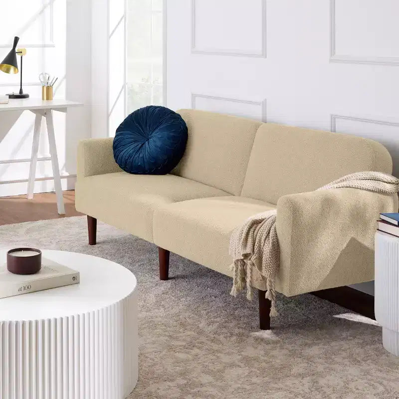Sofá cama curvado convertible de tela boucle con respaldo dividido, de Best Choice Products