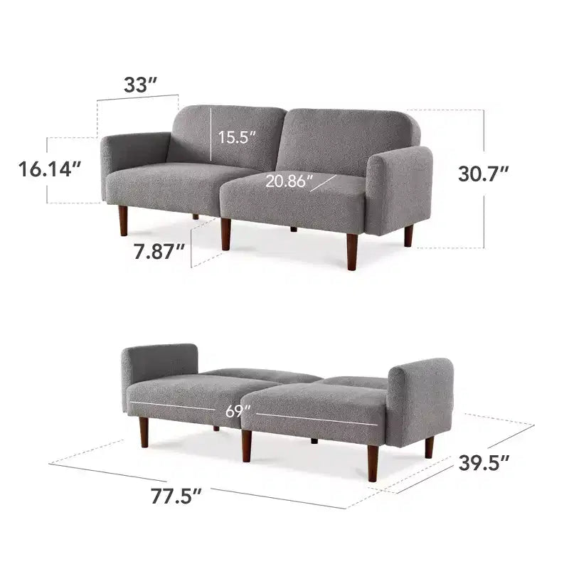 Sofá cama curvado convertible de tela boucle con respaldo dividido, de Best Choice Products