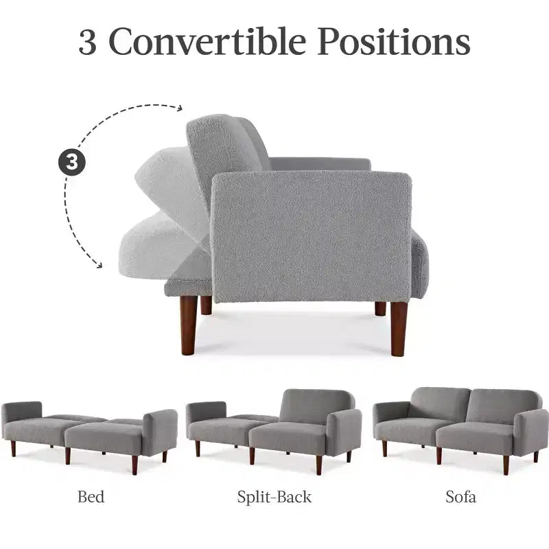 Sofá cama curvado convertible de tela boucle con respaldo dividido, de Best Choice Products