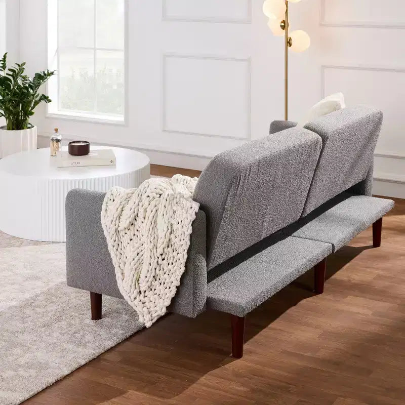 Sofá cama curvado convertible de tela boucle con respaldo dividido, de Best Choice Products