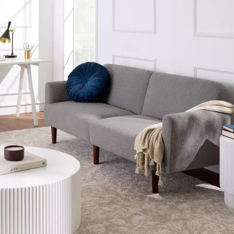 Sofá cama curvado convertible de tela boucle con respaldo dividido, de Best Choice Products