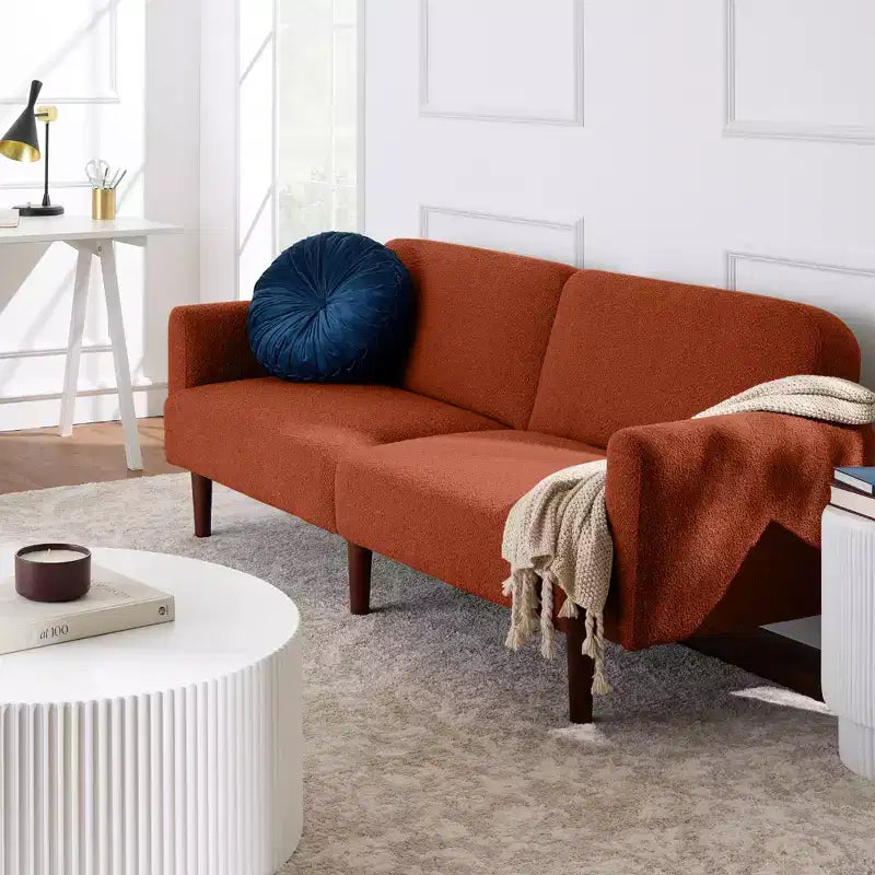 Sofá cama curvado convertible de tela boucle con respaldo dividido, de Best Choice Products
