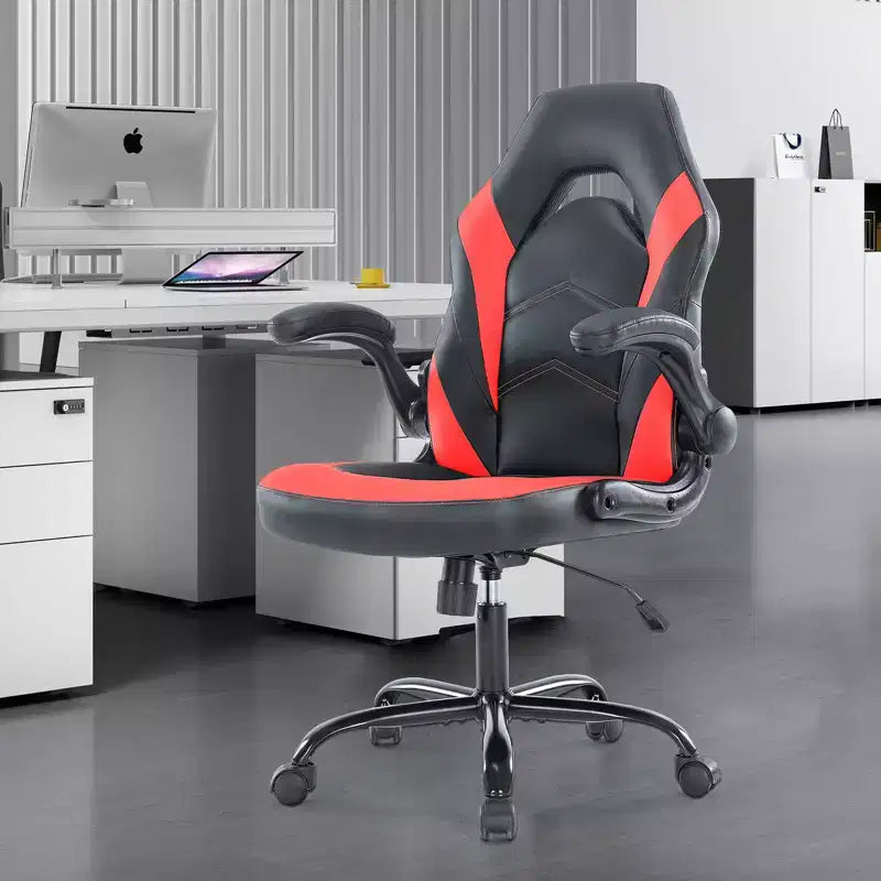 FIRNEWST Próximo nivel de confort en tus juegos: Silla ergonómica de cuero PU con reposabrazos abatibles ajustables
