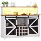 Mueble Bar Rústico de HOMCOM con Luces LED y Puertas Correderas de Granero, Botellero de 55" con Estantes para Vinos y Soporte para Copas