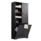 Gabinete de almacenamiento para baño Whisen con cajones, cesto de ropa sucia inclinable y estantes abiertos