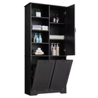 Gabinete de almacenamiento para baño Whisen con cajones, cesto de ropa sucia inclinable y estantes abiertos