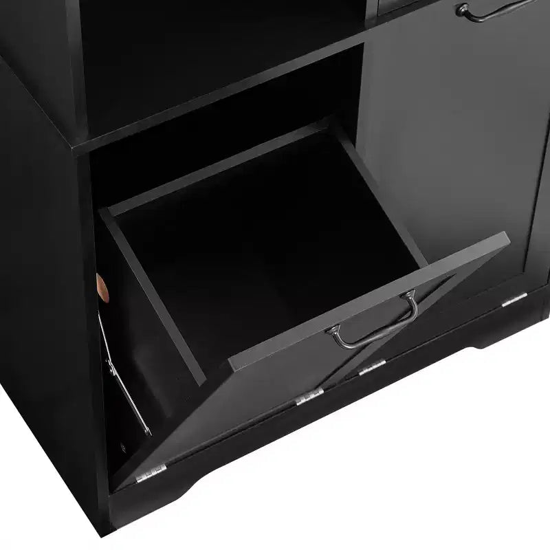 Gabinete de almacenamiento para baño Whisen con cajones, cesto de ropa sucia inclinable y estantes abiertos