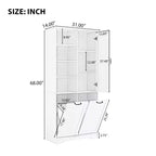 Gabinete de almacenamiento para baño Whisen con cajones, cesto de ropa sucia inclinable y estantes abiertos