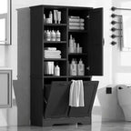 Gabinete de almacenamiento para baño Whisen con cajones, cesto de ropa sucia inclinable y estantes abiertos