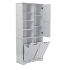 Gabinete de almacenamiento para baño Whisen con cajones, cesto de ropa sucia inclinable y estantes abiertos