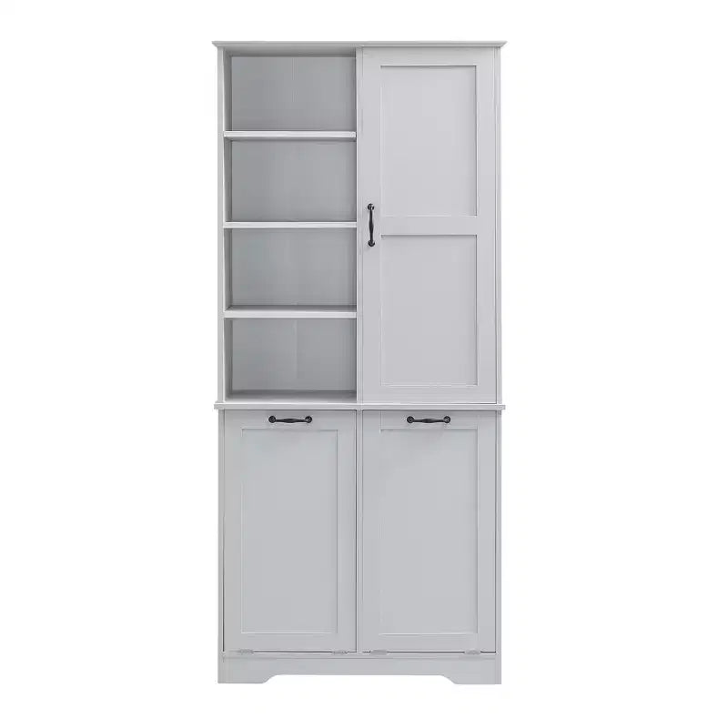 Gabinete de almacenamiento para baño Whisen con cajones, cesto de ropa sucia inclinable y estantes abiertos