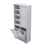 Gabinete de almacenamiento para baño Whisen con cajones, cesto de ropa sucia inclinable y estantes abiertos