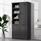 Gabinete de almacenamiento para baño Whisen con cajones, cesto de ropa sucia inclinable y estantes abiertos