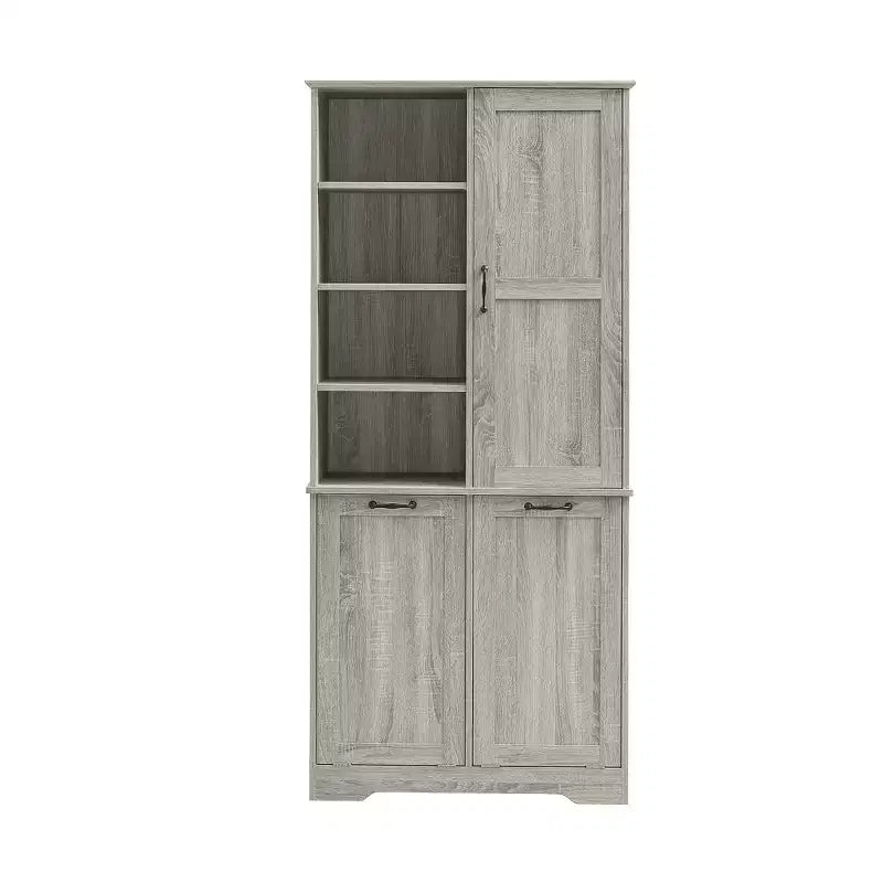 Gabinete de almacenamiento para baño Whisen con cajones, cesto de ropa sucia inclinable y estantes abiertos