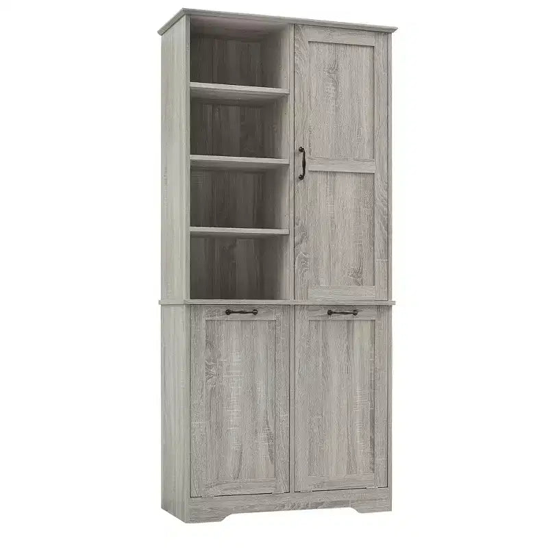 Gabinete de almacenamiento para baño Whisen con cajones, cesto de ropa sucia inclinable y estantes abiertos