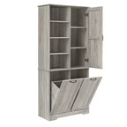 Gabinete de almacenamiento para baño Whisen con cajones, cesto de ropa sucia inclinable y estantes abiertos