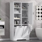 Gabinete de almacenamiento para baño Whisen con cajones, cesto de ropa sucia inclinable y estantes abiertos