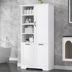 Gabinete de almacenamiento para baño Whisen con cajones, cesto de ropa sucia inclinable y estantes abiertos
