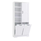 Gabinete de almacenamiento para baño Whisen con cajones, cesto de ropa sucia inclinable y estantes abiertos