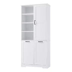 Gabinete de almacenamiento para baño Whisen con cajones, cesto de ropa sucia inclinable y estantes abiertos