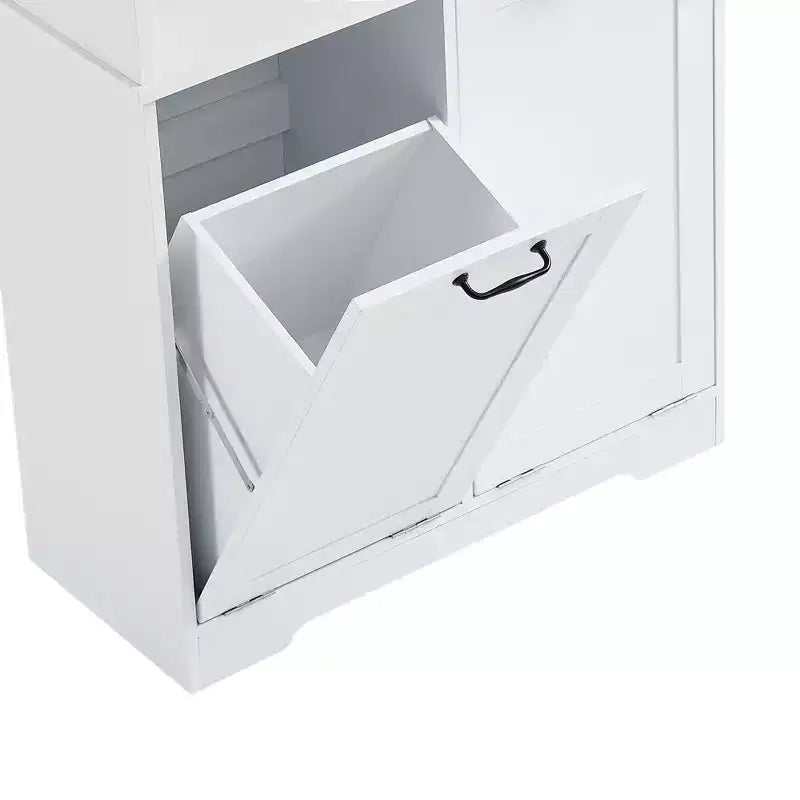 Gabinete de almacenamiento para baño Whisen con cajones, cesto de ropa sucia inclinable y estantes abiertos