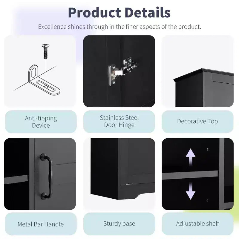 Gabinete de almacenamiento para baño Whisen con cajones, cesto de ropa sucia inclinable y estantes abiertos