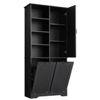 Gabinete de almacenamiento para baño Whisen con cajones, cesto de ropa sucia inclinable y estantes abiertos