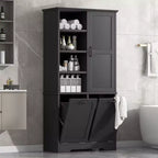 Gabinete de almacenamiento para baño Whisen con cajones, cesto de ropa sucia inclinable y estantes abiertos