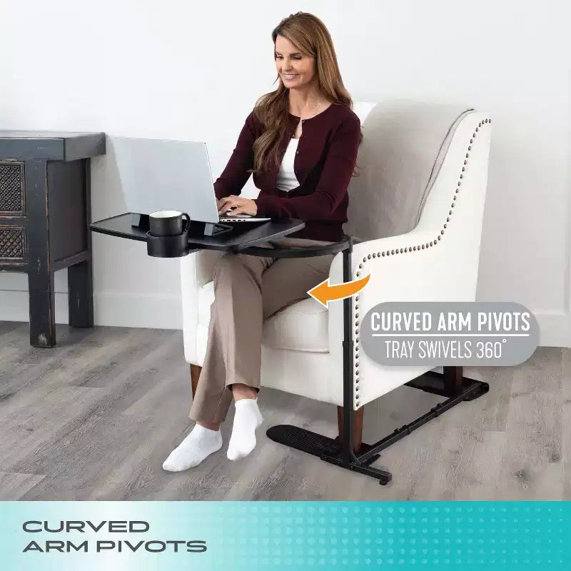 Stander Wonder Tray, Bandeja de TV giratoria y ajustable y escritorio para ordenador portátil con portavasos y cuñas para ordenador portátil, XL, Negro