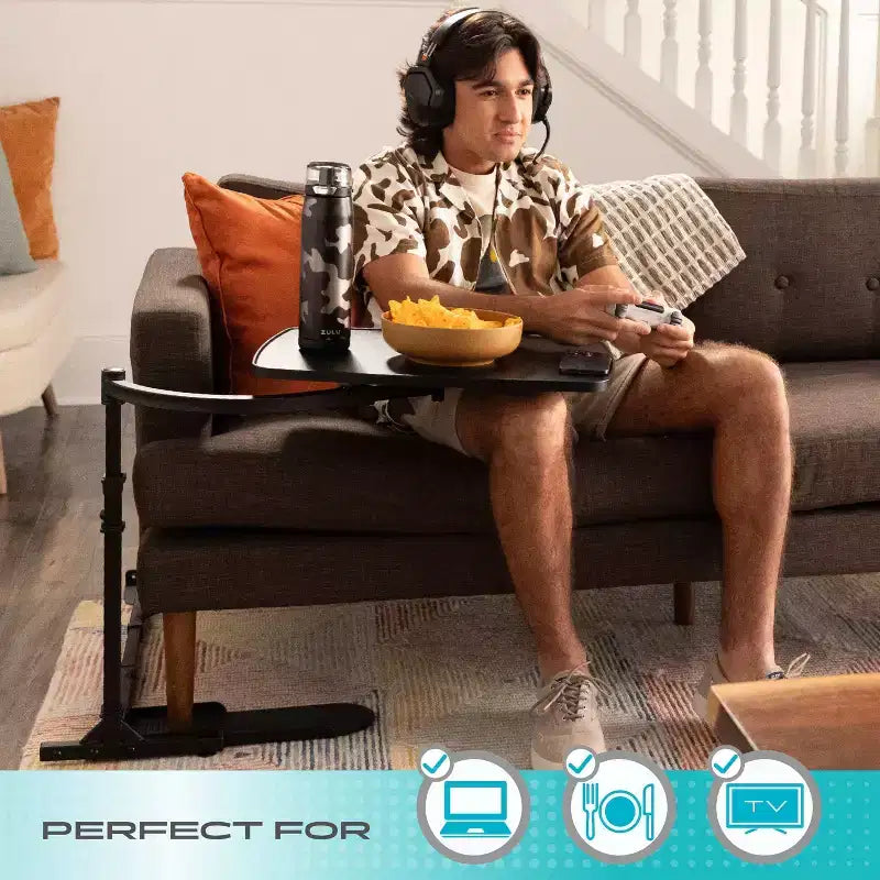 Stander Wonder Tray, Bandeja de TV giratoria y ajustable y escritorio para ordenador portátil con portavasos y cuñas para ordenador portátil, XL, Negro