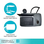 Stander Wonder Tray, Bandeja de TV giratoria y ajustable y escritorio para ordenador portátil con portavasos y cuñas para ordenador portátil, XL, Negro