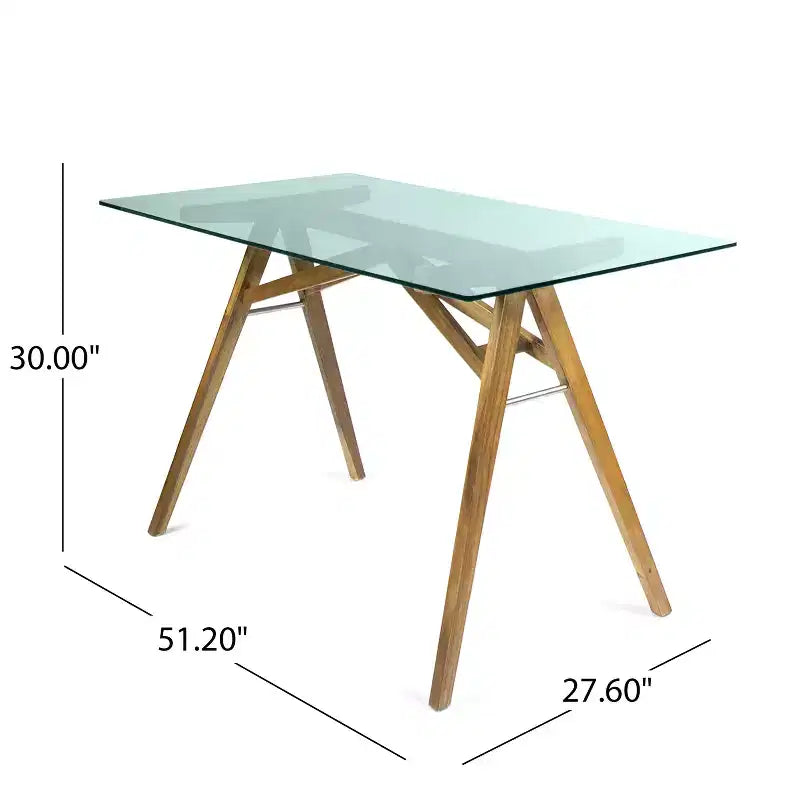 Escritorio GDFStudio Aviary de madera de acacia con tapa de cristal, diseño moderno de mediados de siglo, natural/verde