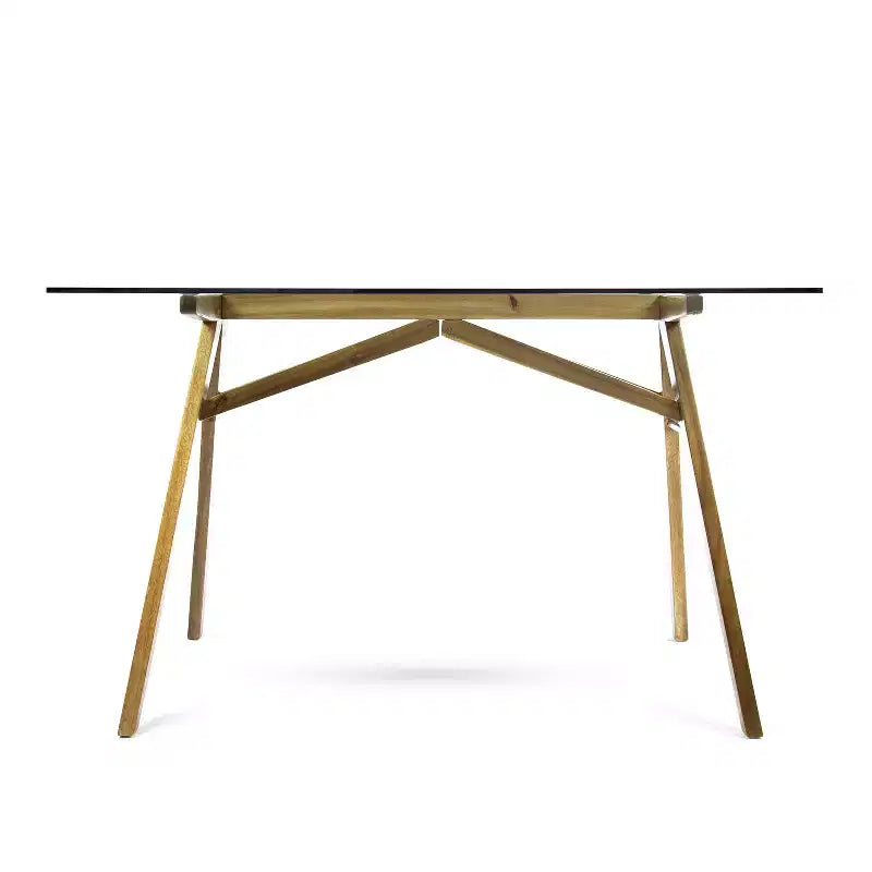 Escritorio GDFStudio Aviary de madera de acacia con tapa de cristal, diseño moderno de mediados de siglo, natural/verde