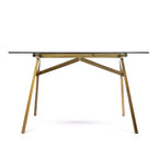 Escritorio GDFStudio Aviary de madera de acacia con tapa de cristal, diseño moderno de mediados de siglo, natural/verde