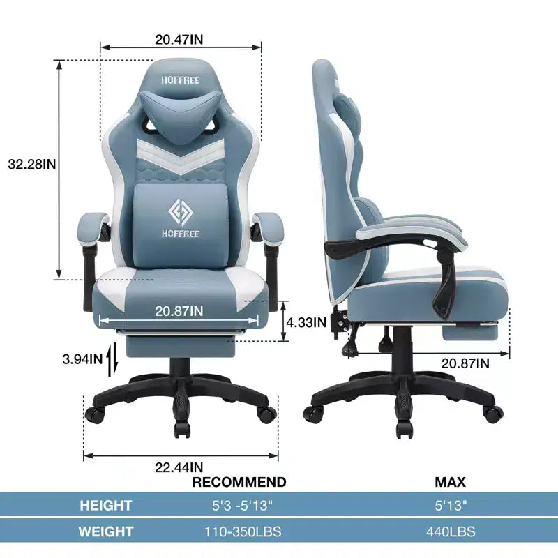 Sillón de juego de masaje Hoffree de tela transpirable, silla ergonómica de oficina para PC con reposapiés y ajustable