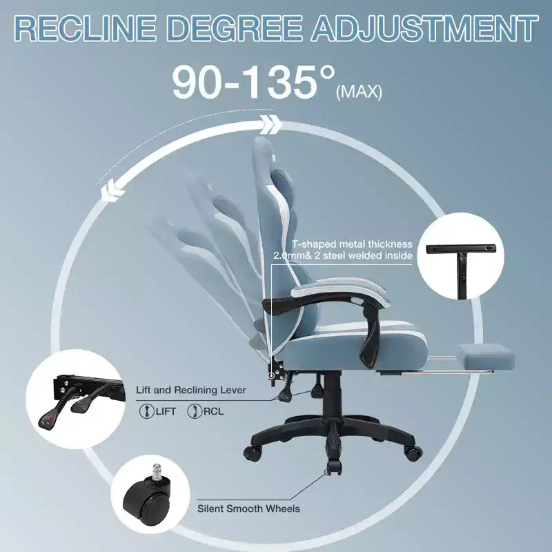 Sillón de juego de masaje Hoffree de tela transpirable, silla ergonómica de oficina para PC con reposapiés y ajustable