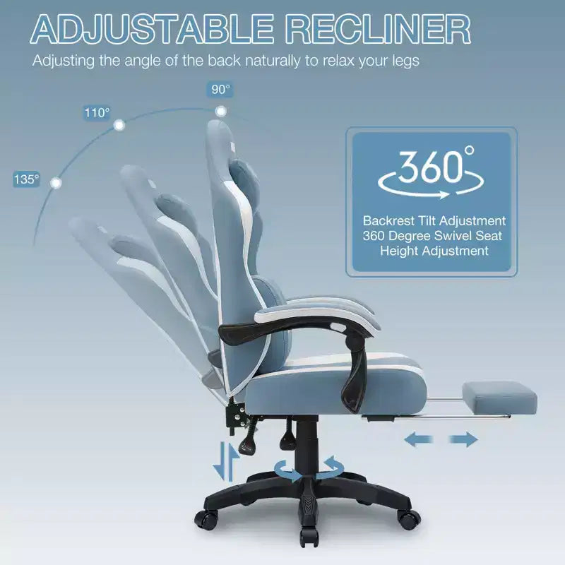 Sillón de juego de masaje Hoffree de tela transpirable, silla ergonómica de oficina para PC con reposapiés y ajustable