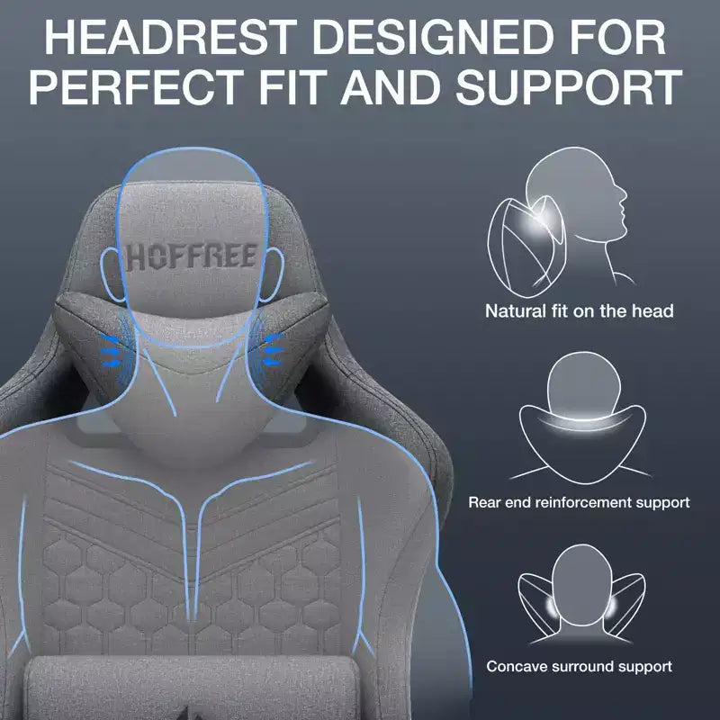 Sillón de juego de masaje Hoffree de tela transpirable, silla ergonómica de oficina para PC con reposapiés y ajustable
