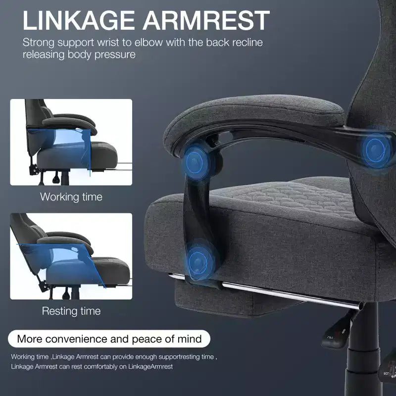 Sillón de juego de masaje Hoffree de tela transpirable, silla ergonómica de oficina para PC con reposapiés y ajustable