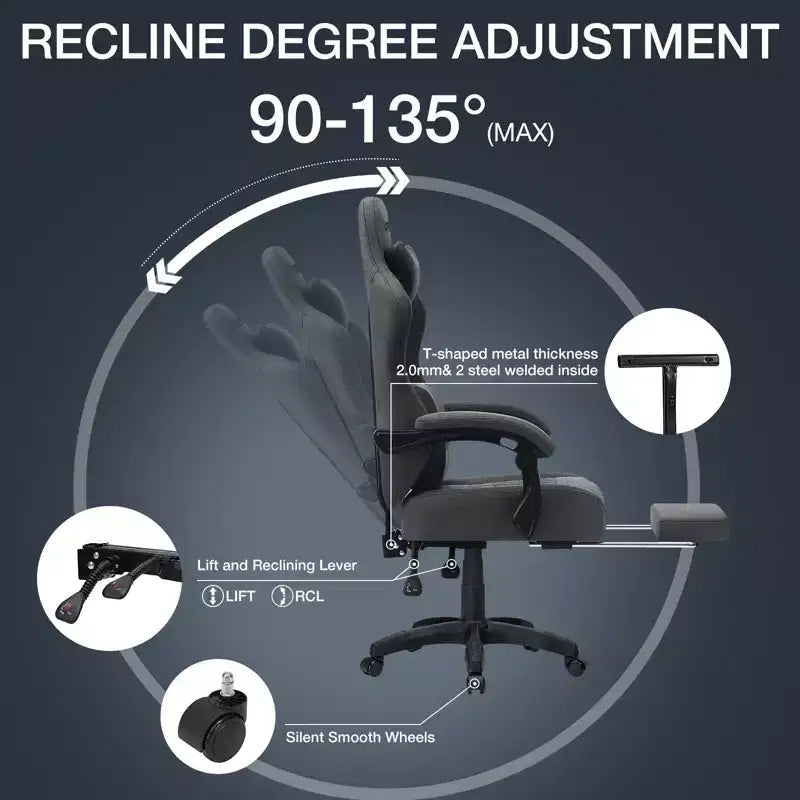 Sillón de juego de masaje Hoffree de tela transpirable, silla ergonómica de oficina para PC con reposapiés y ajustable