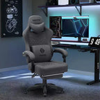 Sillón de juego de masaje Hoffree de tela transpirable, silla ergonómica de oficina para PC con reposapiés y ajustable