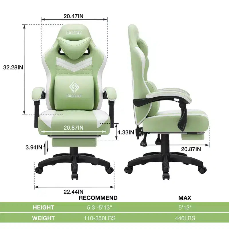 Sillón de juego de masaje Hoffree de tela transpirable, silla ergonómica de oficina para PC con reposapiés y ajustable