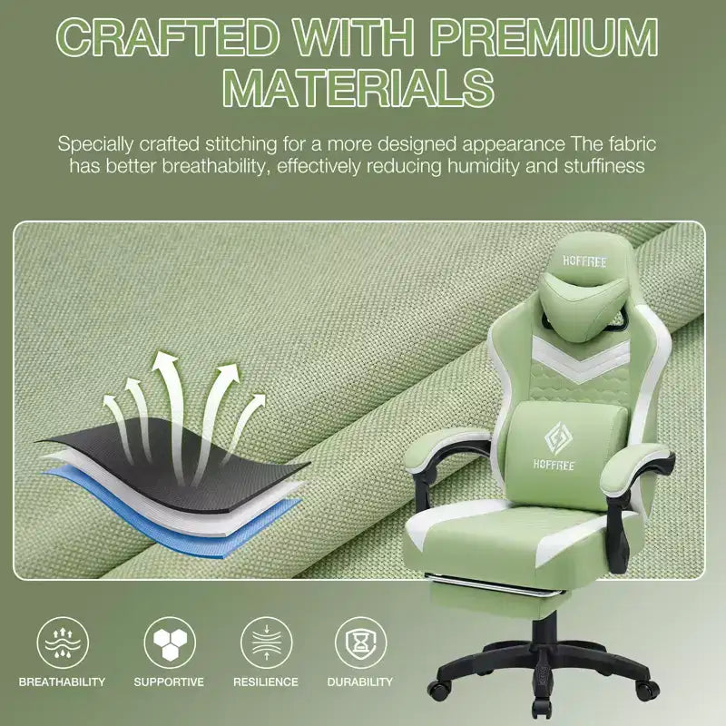 Sillón de juego de masaje Hoffree de tela transpirable, silla ergonómica de oficina para PC con reposapiés y ajustable