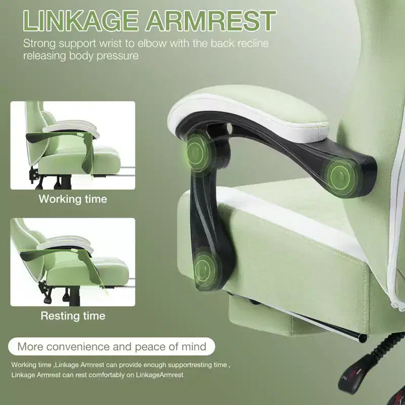 Sillón de juego de masaje Hoffree de tela transpirable, silla ergonómica de oficina para PC con reposapiés y ajustable